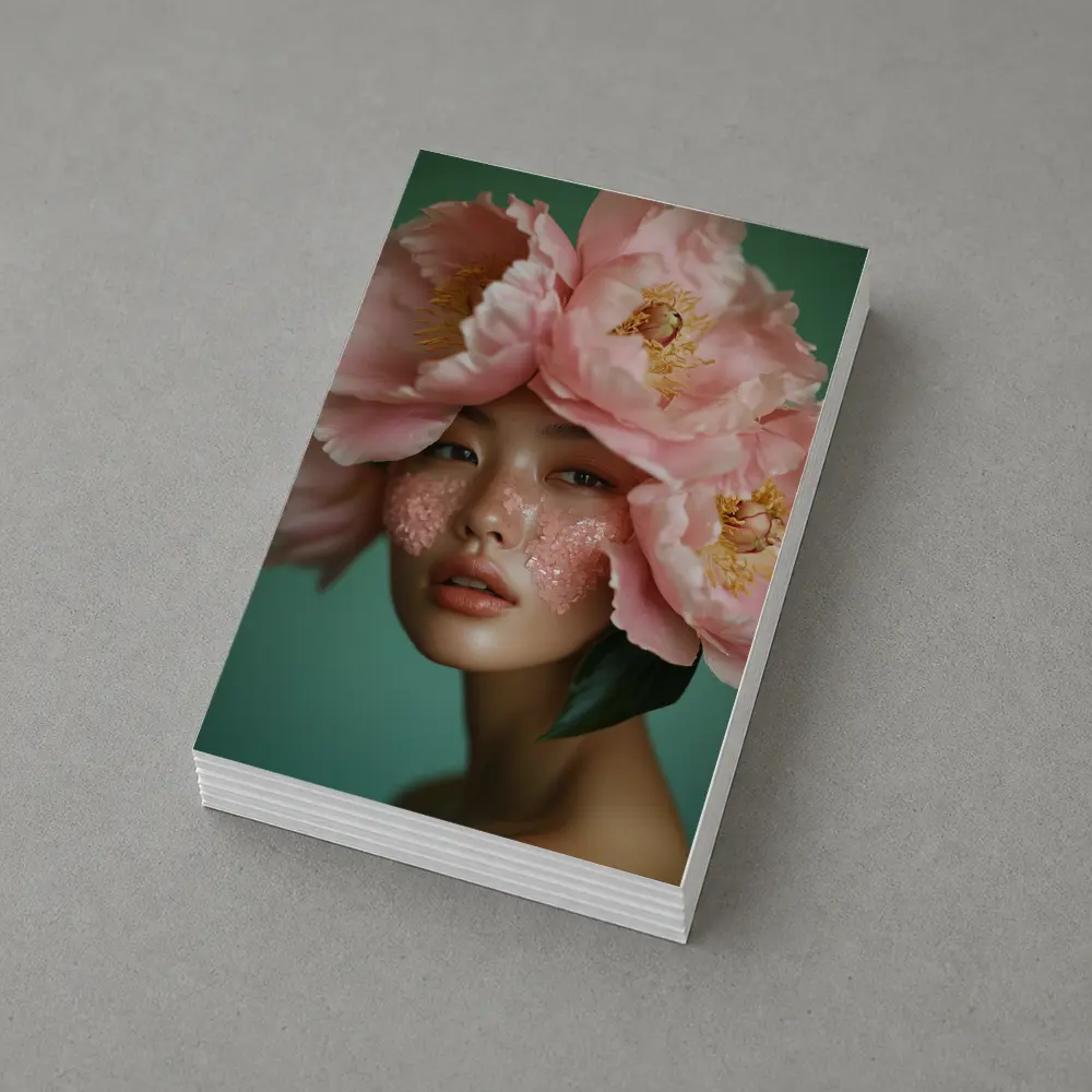 Woman With Pink Peonies Floral Portrait – Postcards