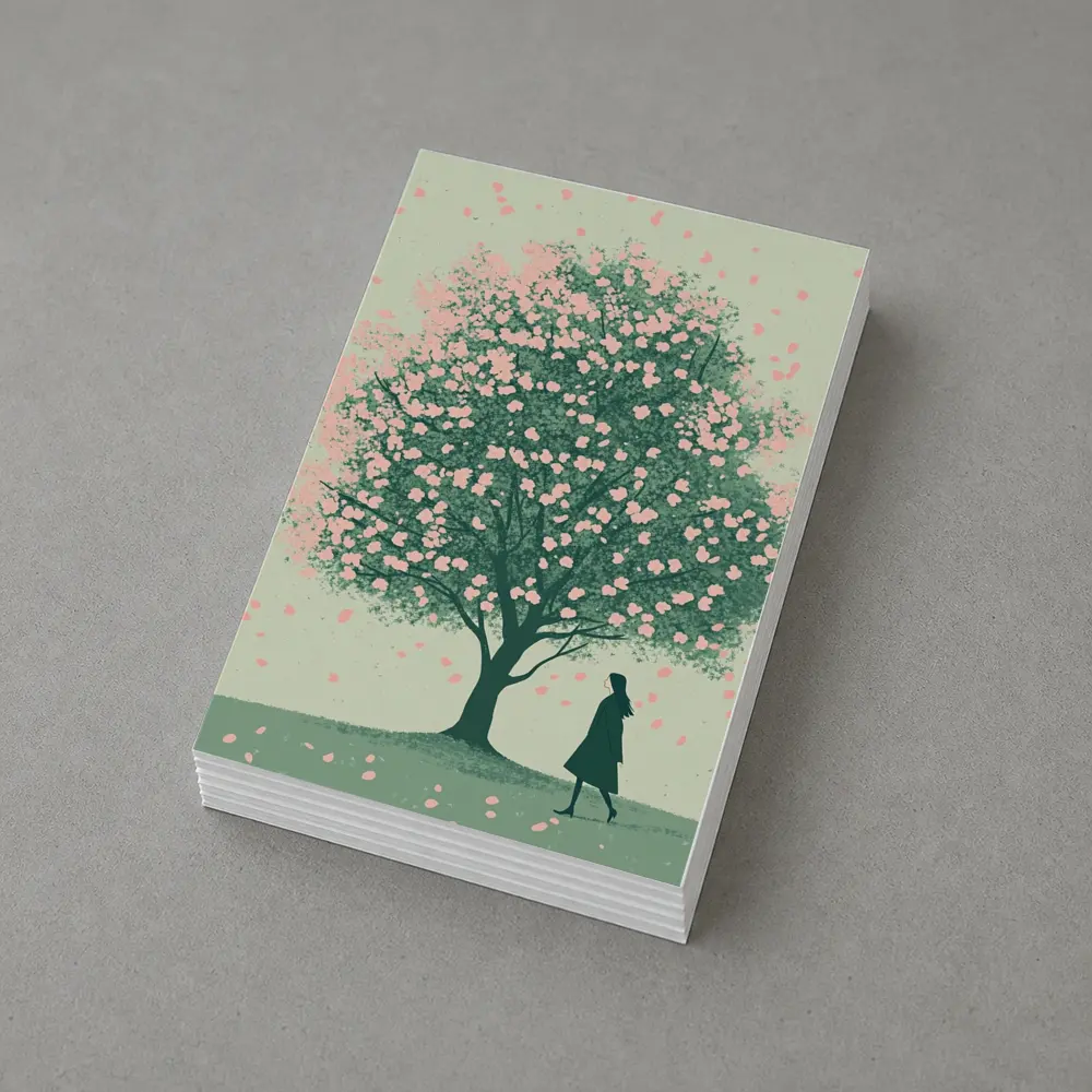 Woman Standing Under Pink Cherry Blossom Tree – Postcards