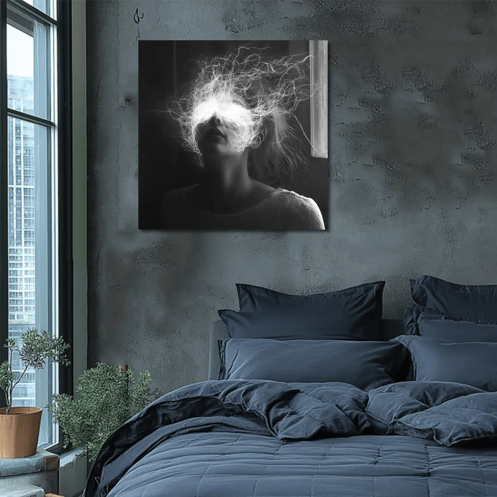 Woman Electric Hair Surreal Black White Portrait – Wall Art