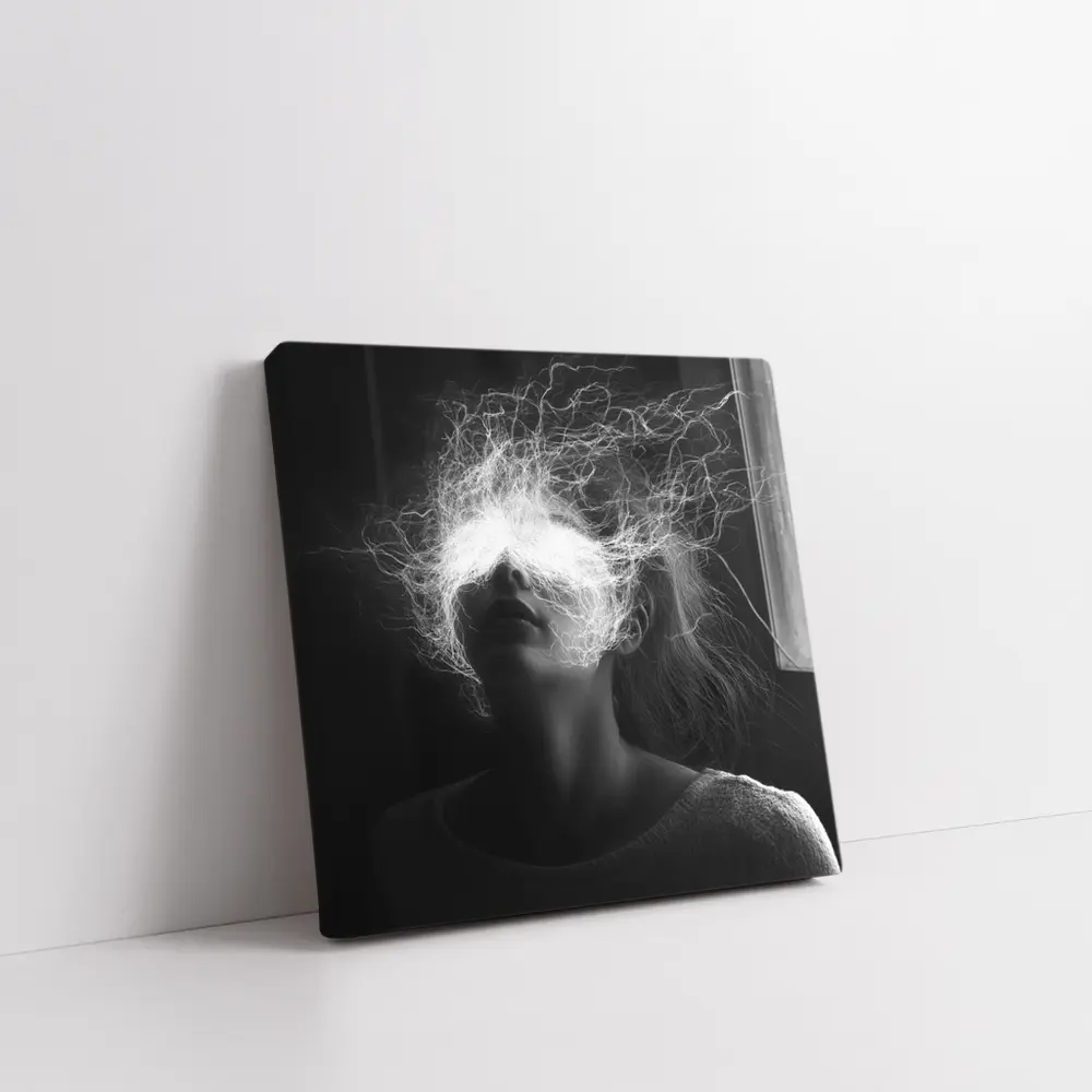 Woman Electric Hair Surreal Black White Portrait – Wall Art