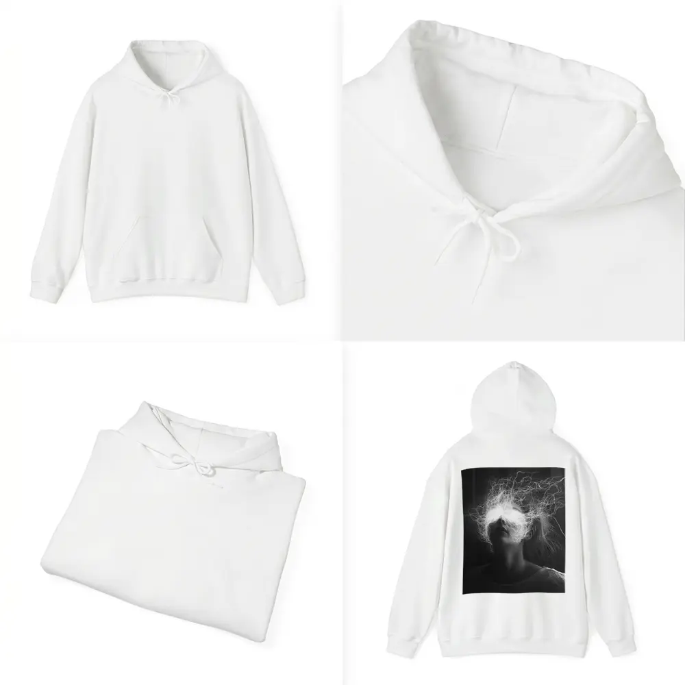 Woman Electric Hair Surreal Black White Portrait – Hoodies