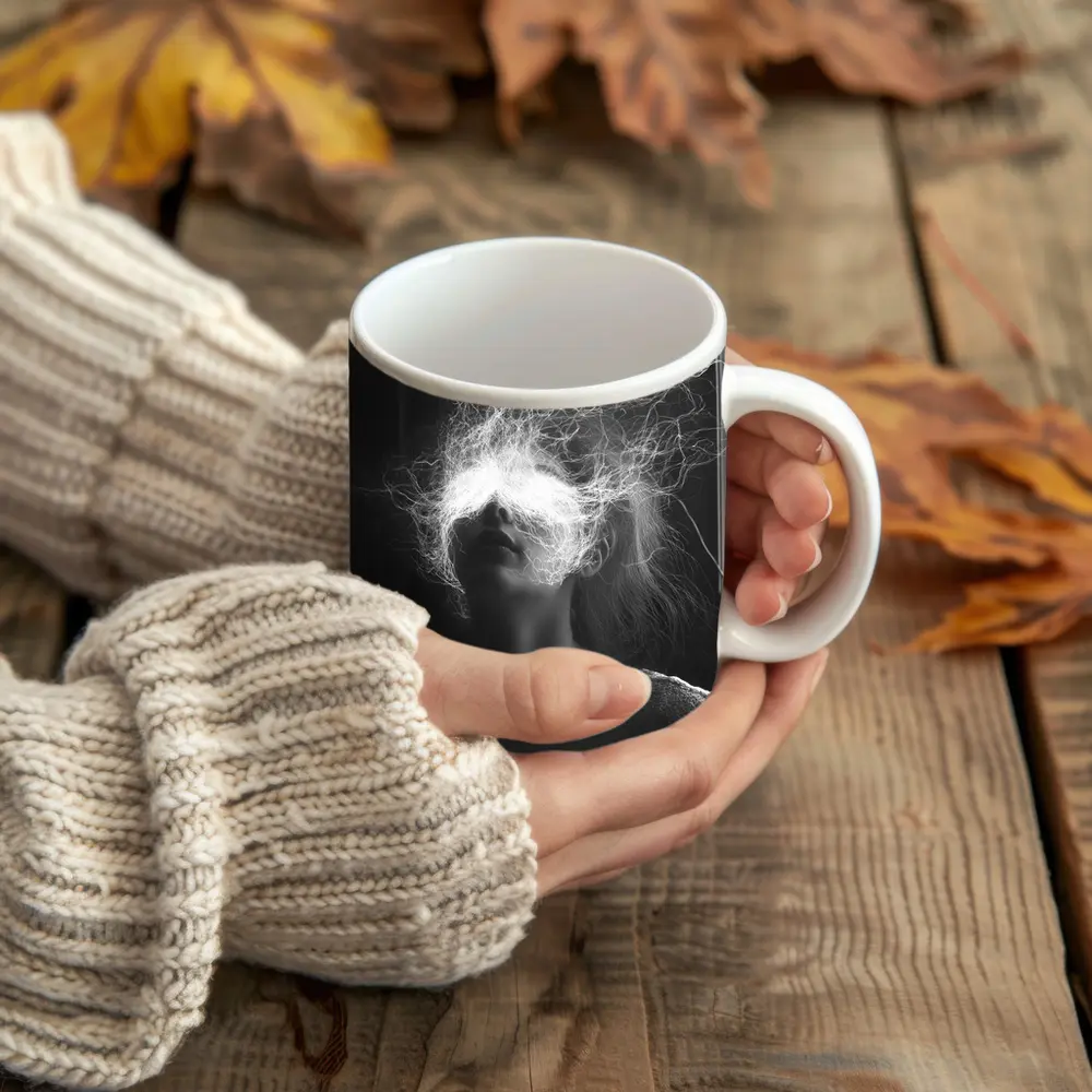 Woman Electric Hair Surreal Black White Portrait – Mugs