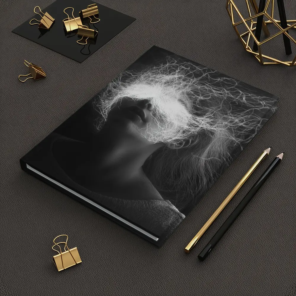 Woman Electric Hair Surreal Black White Portrait – Notebooks