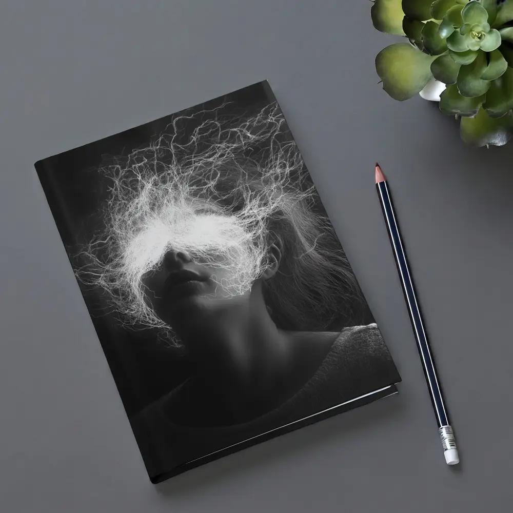 Woman Electric Hair Surreal Black White Portrait – Notebooks