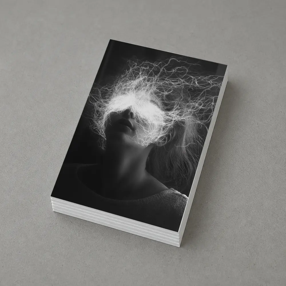 Woman Electric Hair Surreal Black White Portrait – Postcards