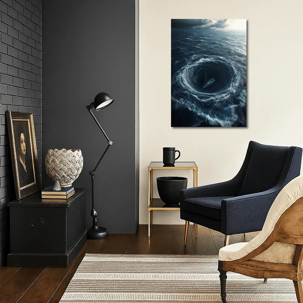 Sailboat Caught In Ocean Whirlpool Storm – Wall Art