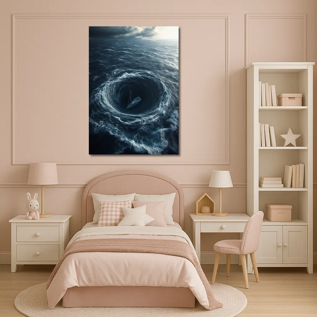 Sailboat Caught In Ocean Whirlpool Storm – Wall Art