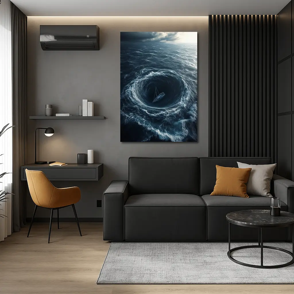 Sailboat Caught In Ocean Whirlpool Storm – Wall Art