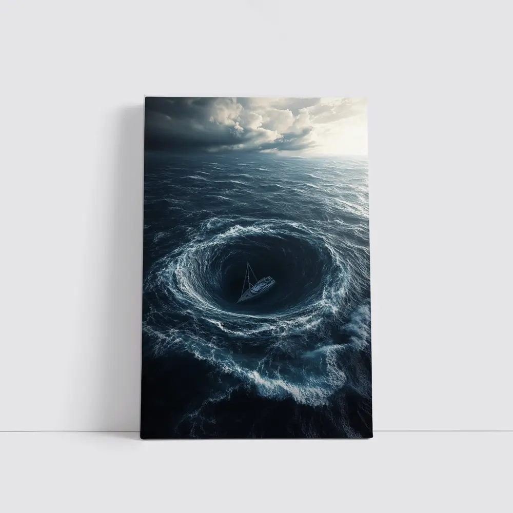 Sailboat Caught In Ocean Whirlpool Storm – Wall Art