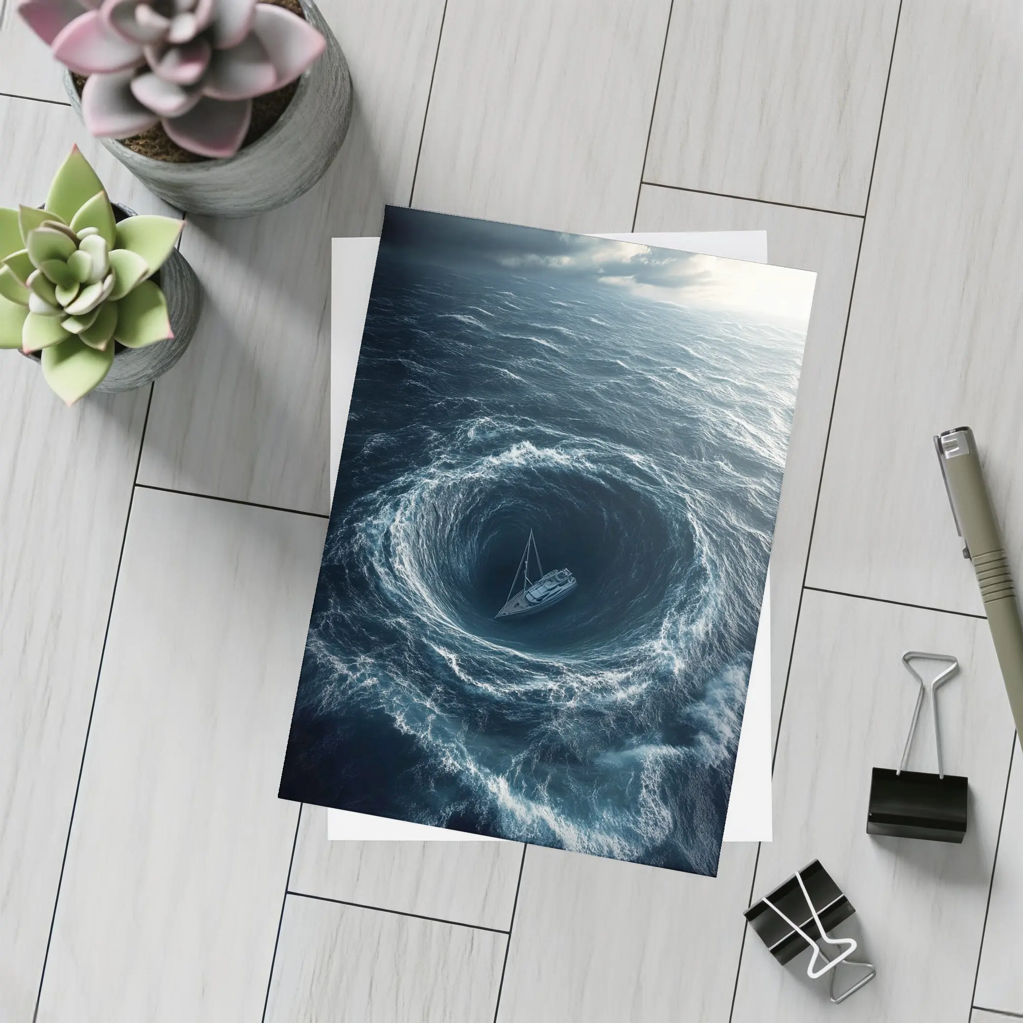 Sailboat Caught In Ocean Whirlpool Storm – Postcards