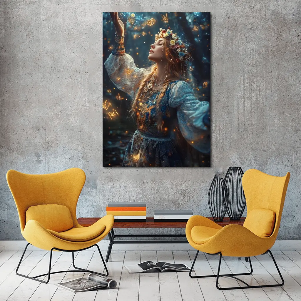 Mystical Woman with Zodiac Symbols Forest – Wall Art