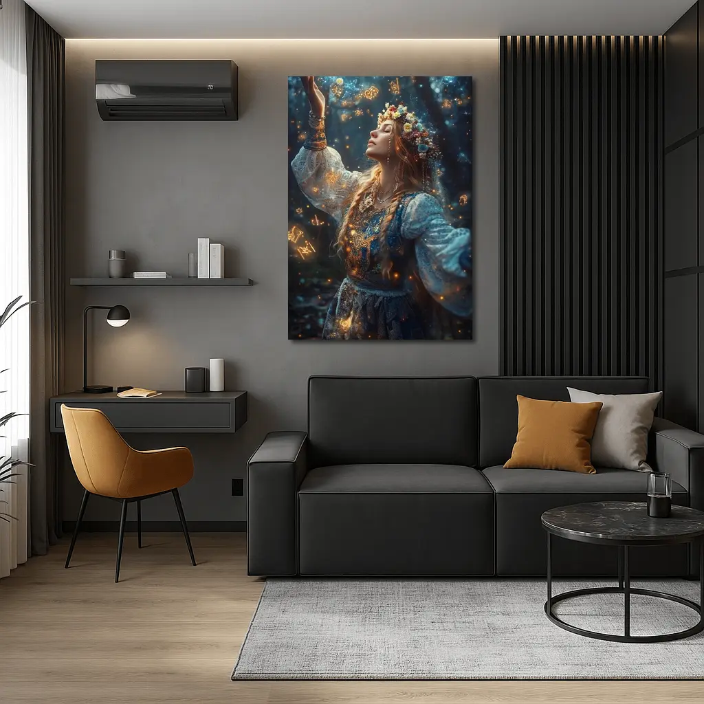 Mystical Woman with Zodiac Symbols Forest – Wall Art