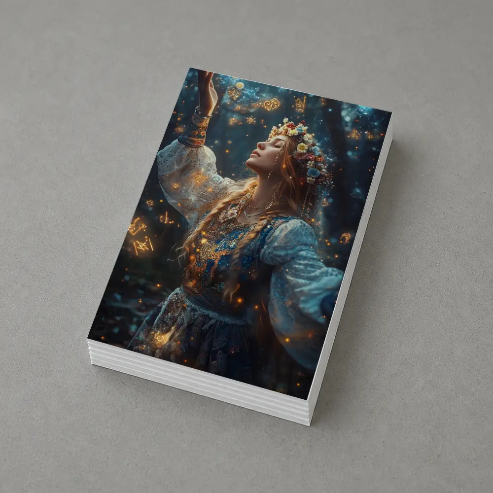 Mystical Woman with Zodiac Symbols Forest – Postcards