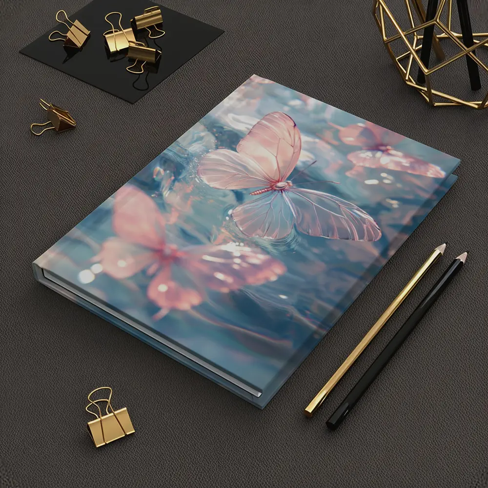 Pink Butterflies Floating On Blue Water – Notebooks