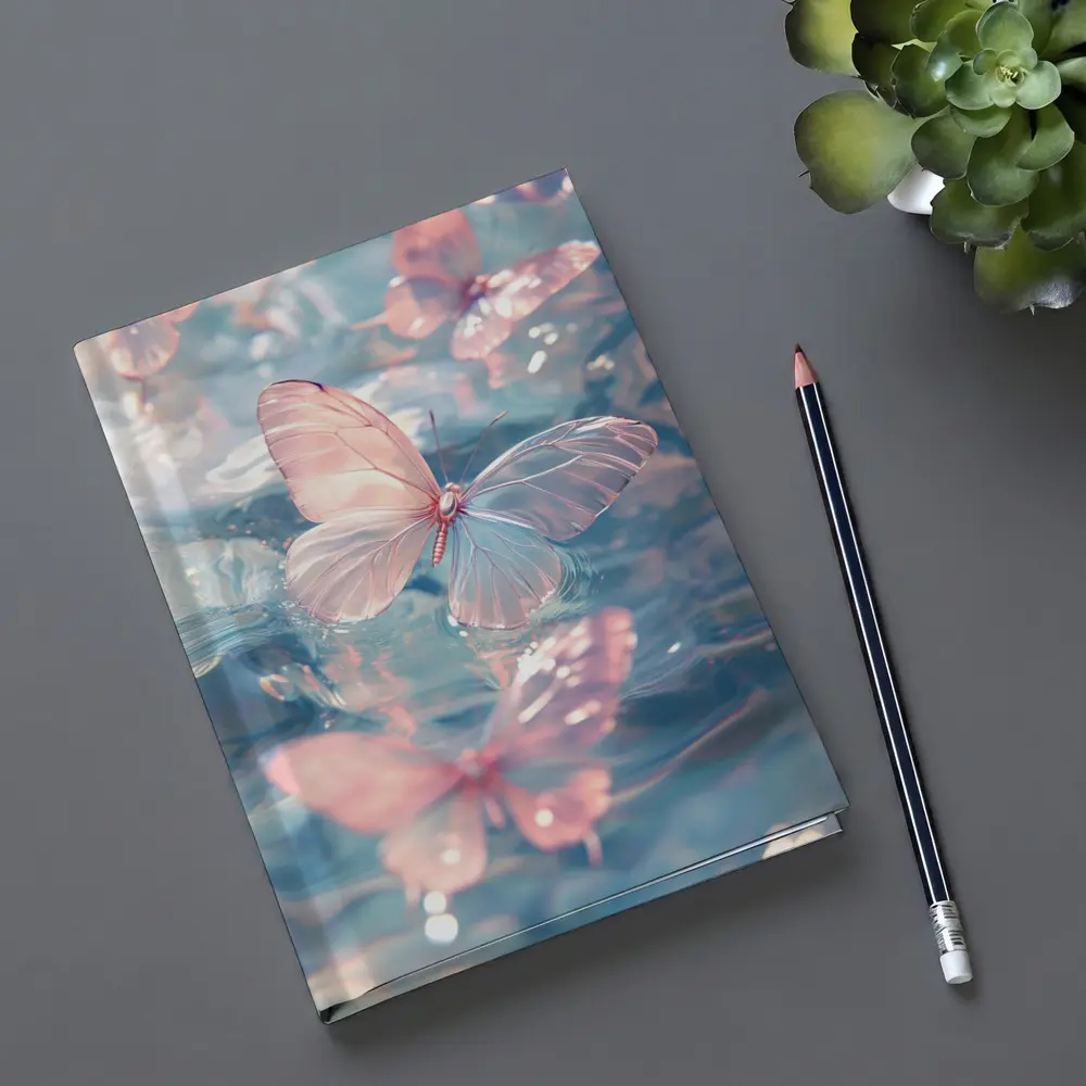 Pink Butterflies Floating On Blue Water – Notebooks