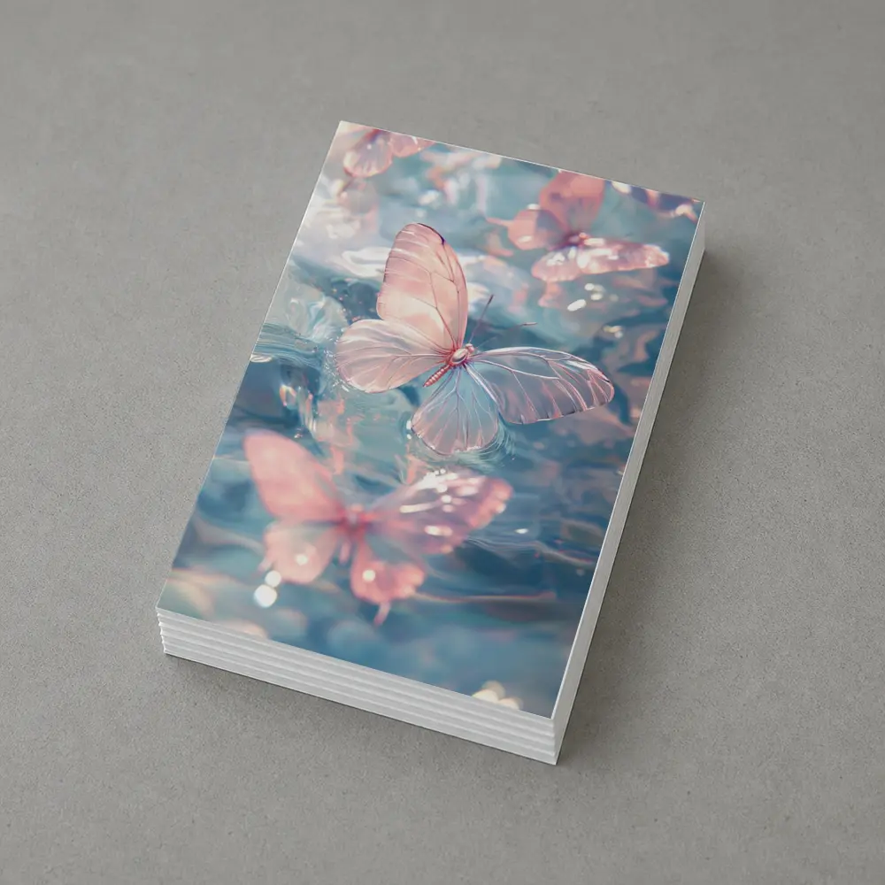 Pink Butterflies Floating On Blue Water – Postcards