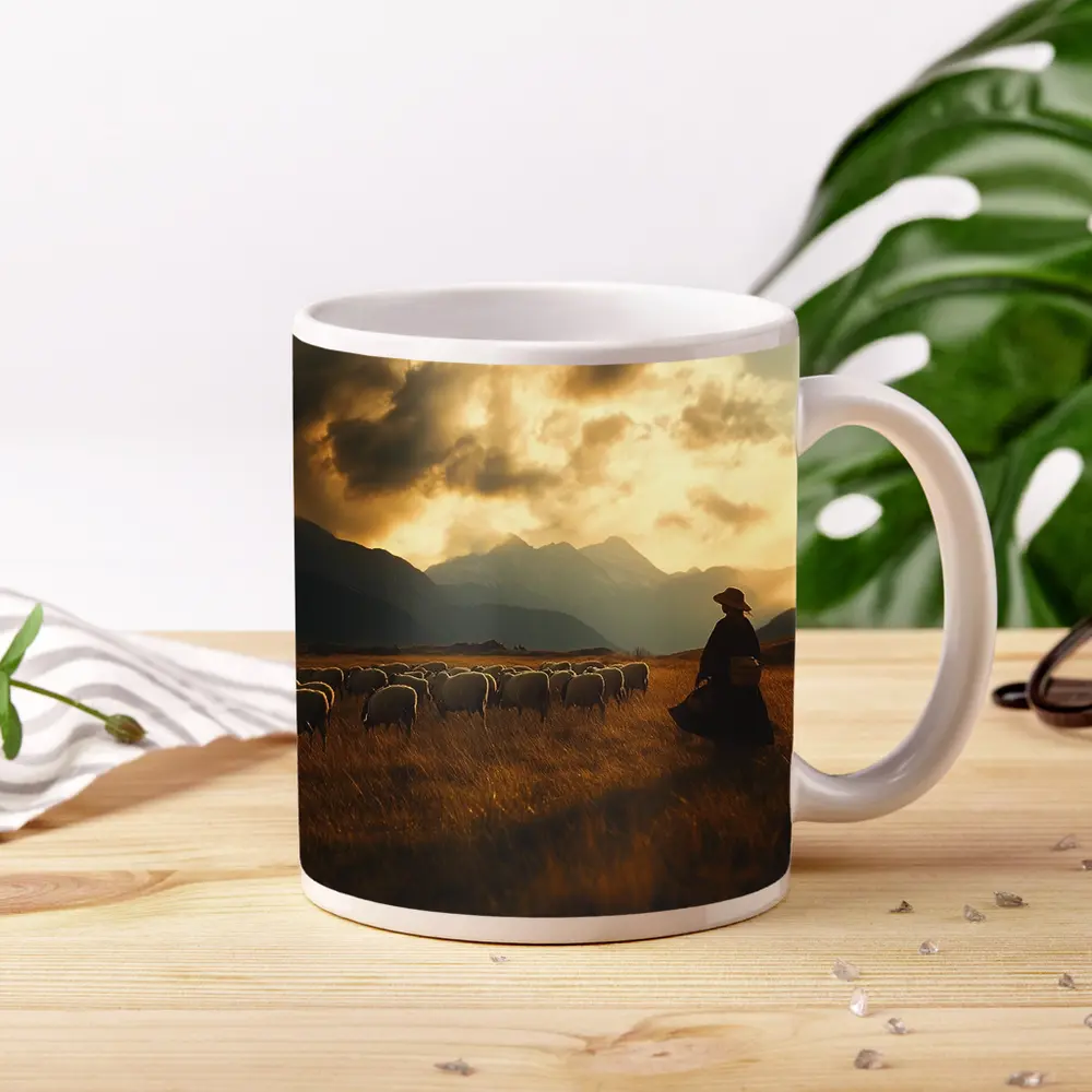 Shepherd With Flock Golden Mountain Sunset – Mugs