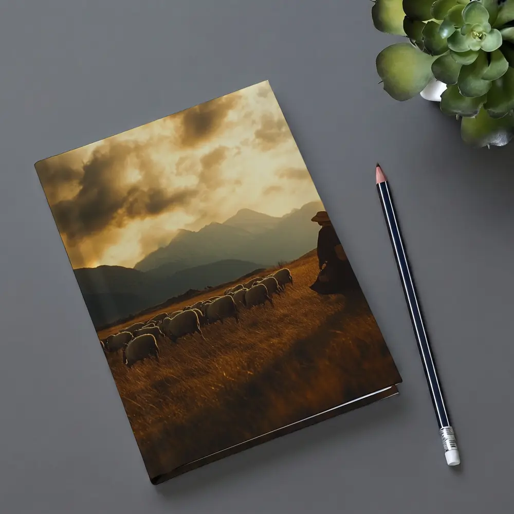 Shepherd With Flock Golden Mountain Sunset – Notebooks