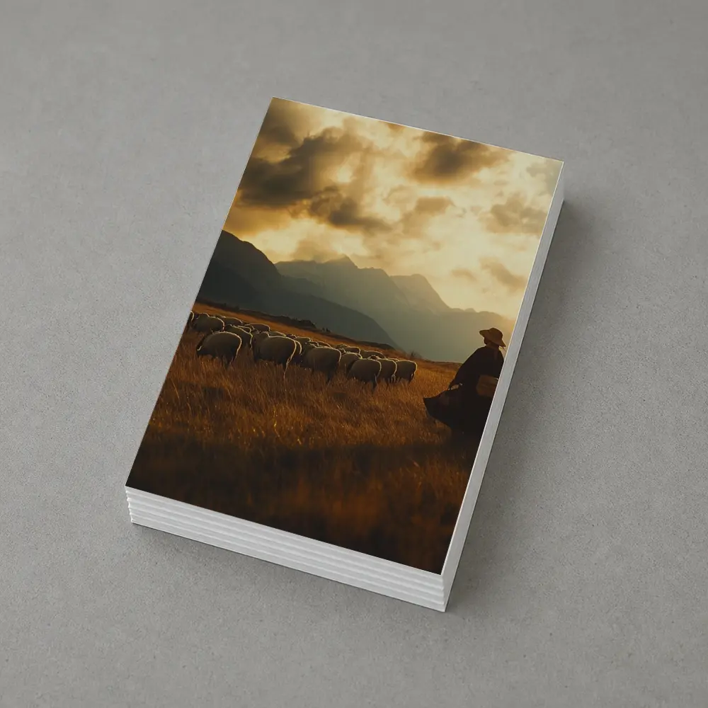 Shepherd With Flock Golden Mountain Sunset – Postcards