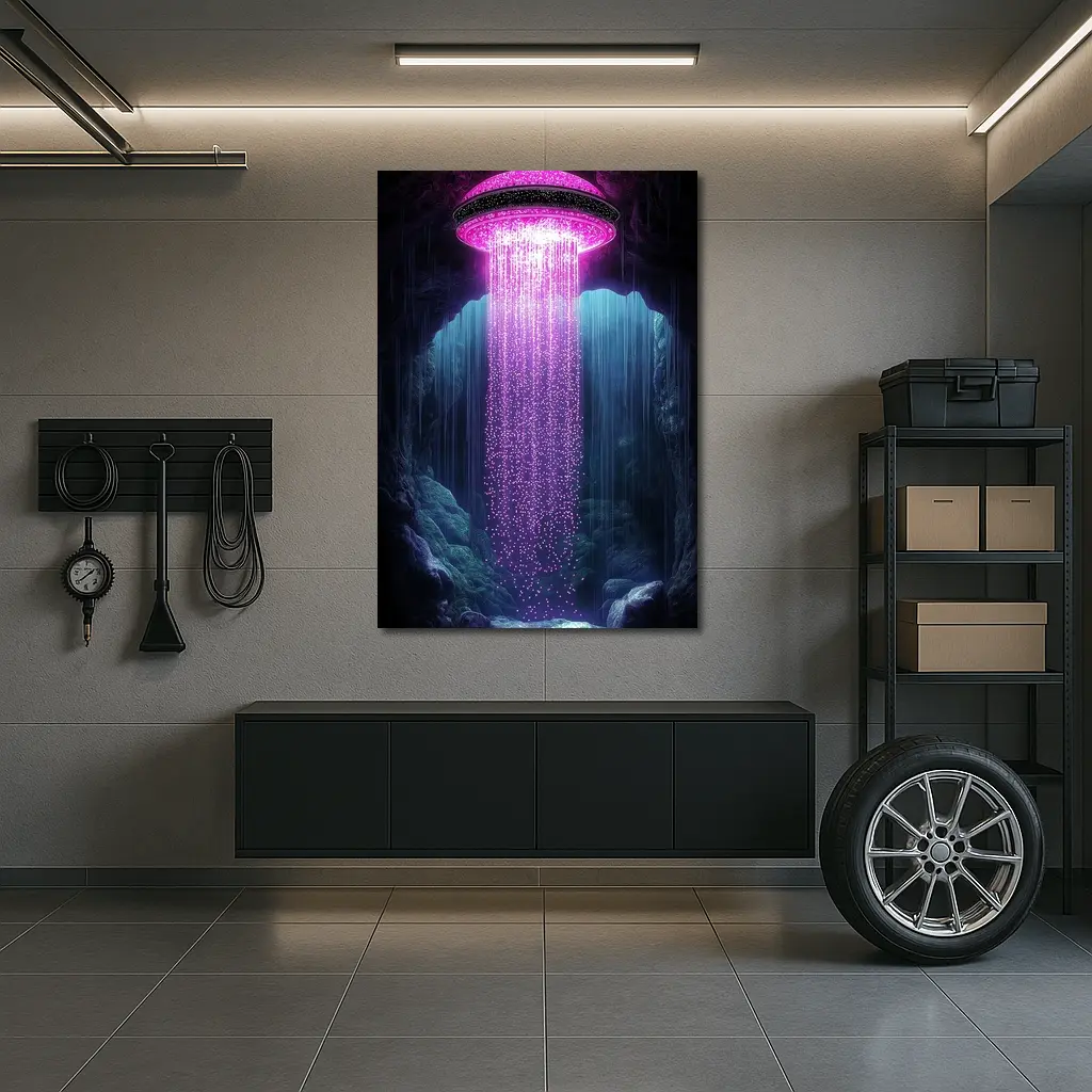 Neon Pink UFO Shower Cave Dark Fantasy – Wall Art