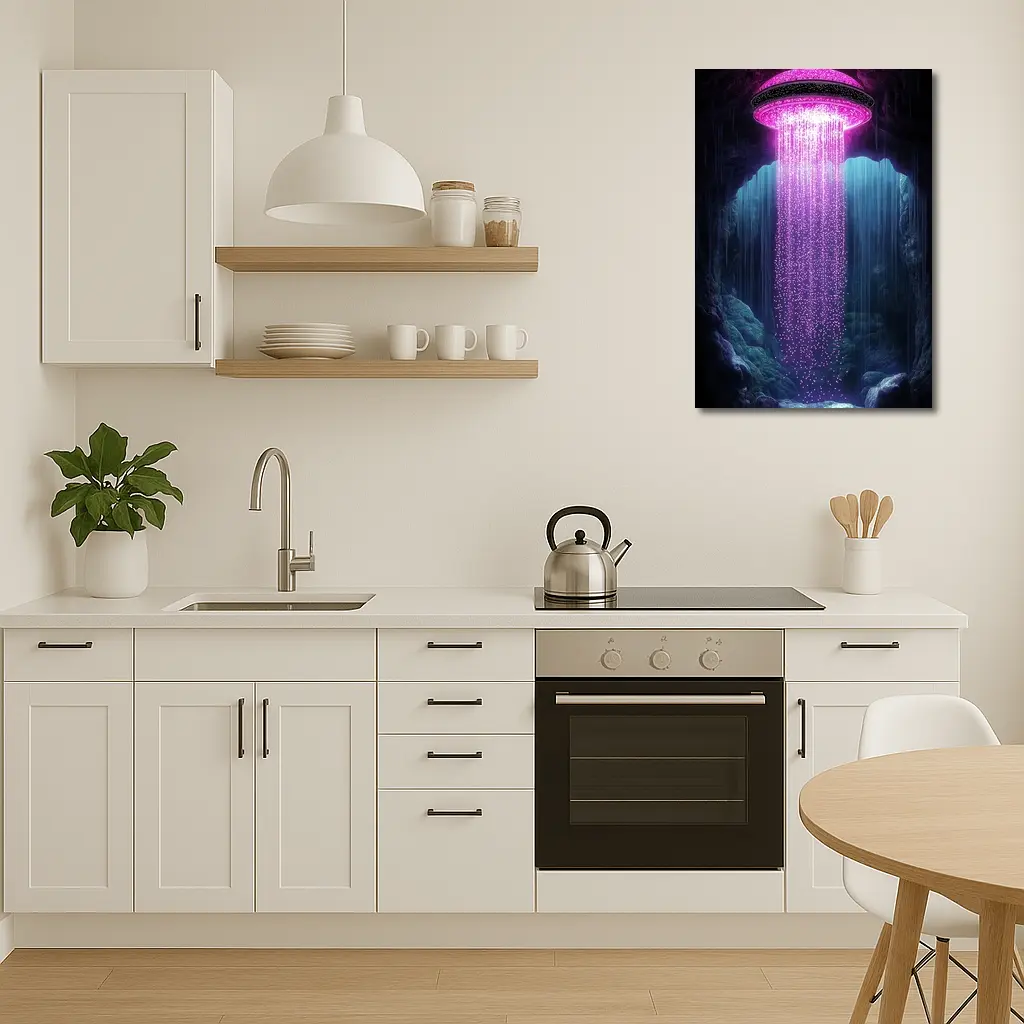 Neon Pink UFO Shower Cave Dark Fantasy – Wall Art