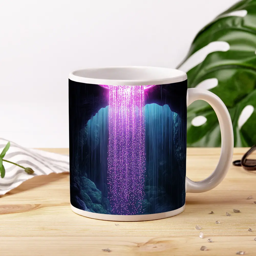 Neon Pink UFO Shower Cave Dark Fantasy – Mugs