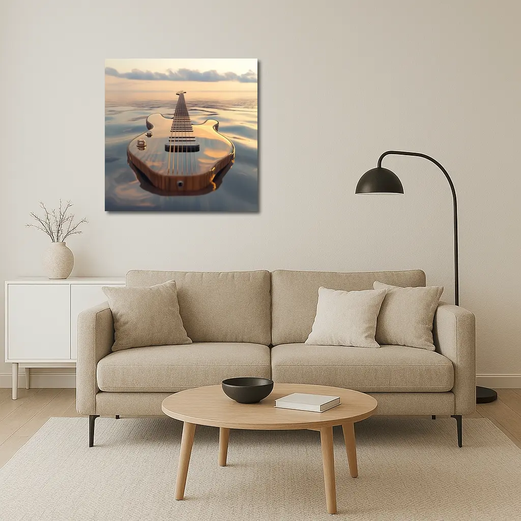 Electric Guitar Floating On Calm Ocean – Wall Art