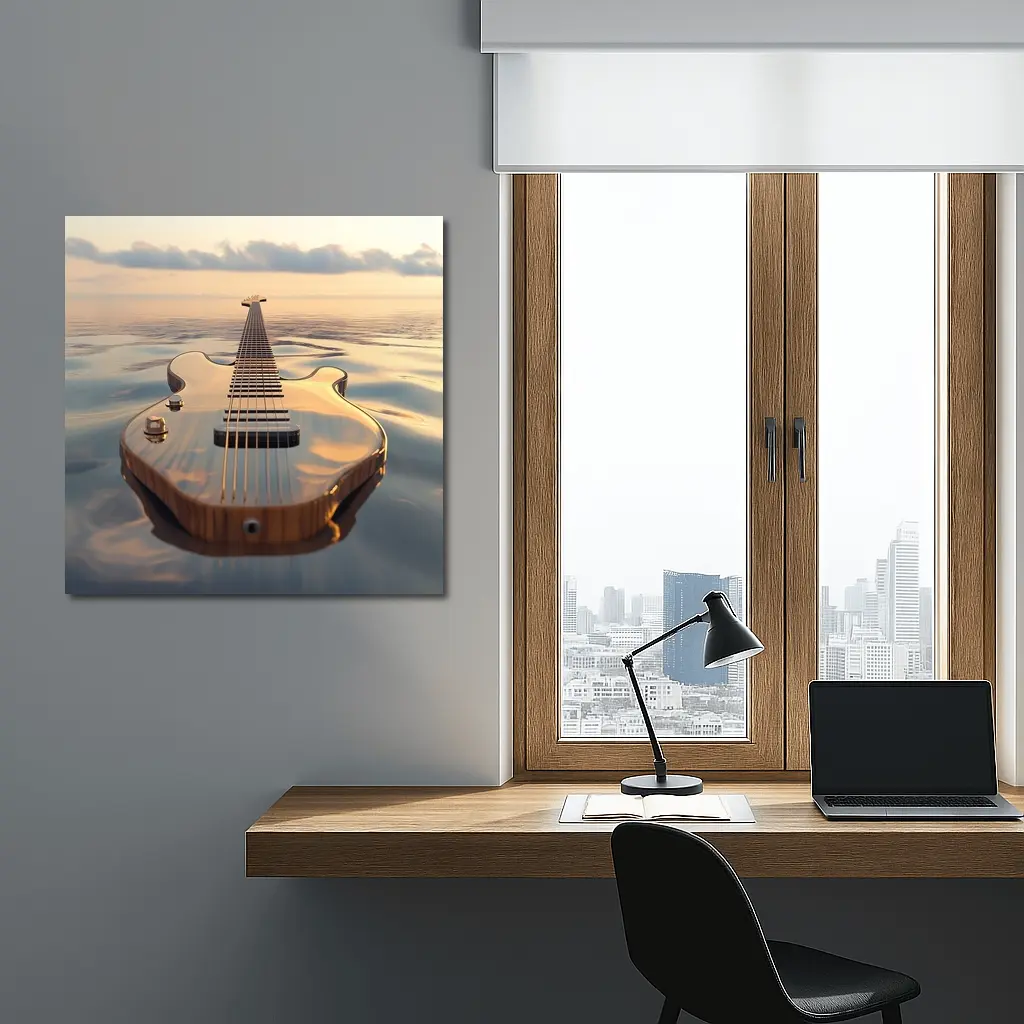 Electric Guitar Floating On Calm Ocean – Wall Art