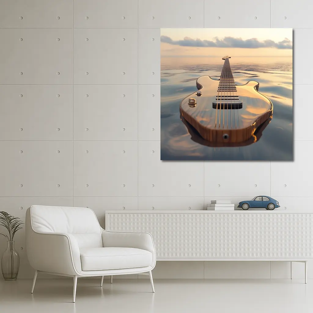Electric Guitar Floating On Calm Ocean – Wall Art