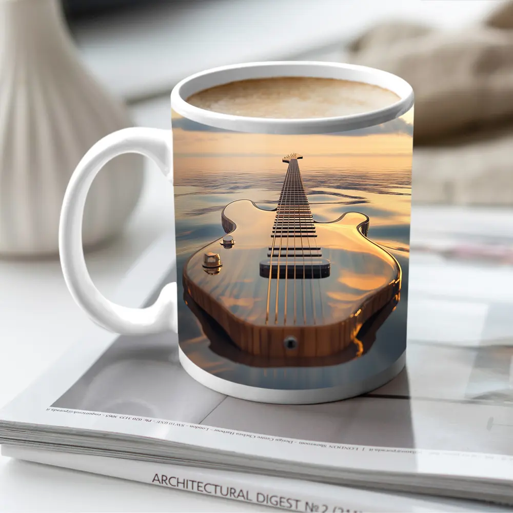 Electric Guitar Floating On Calm Ocean – Mugs