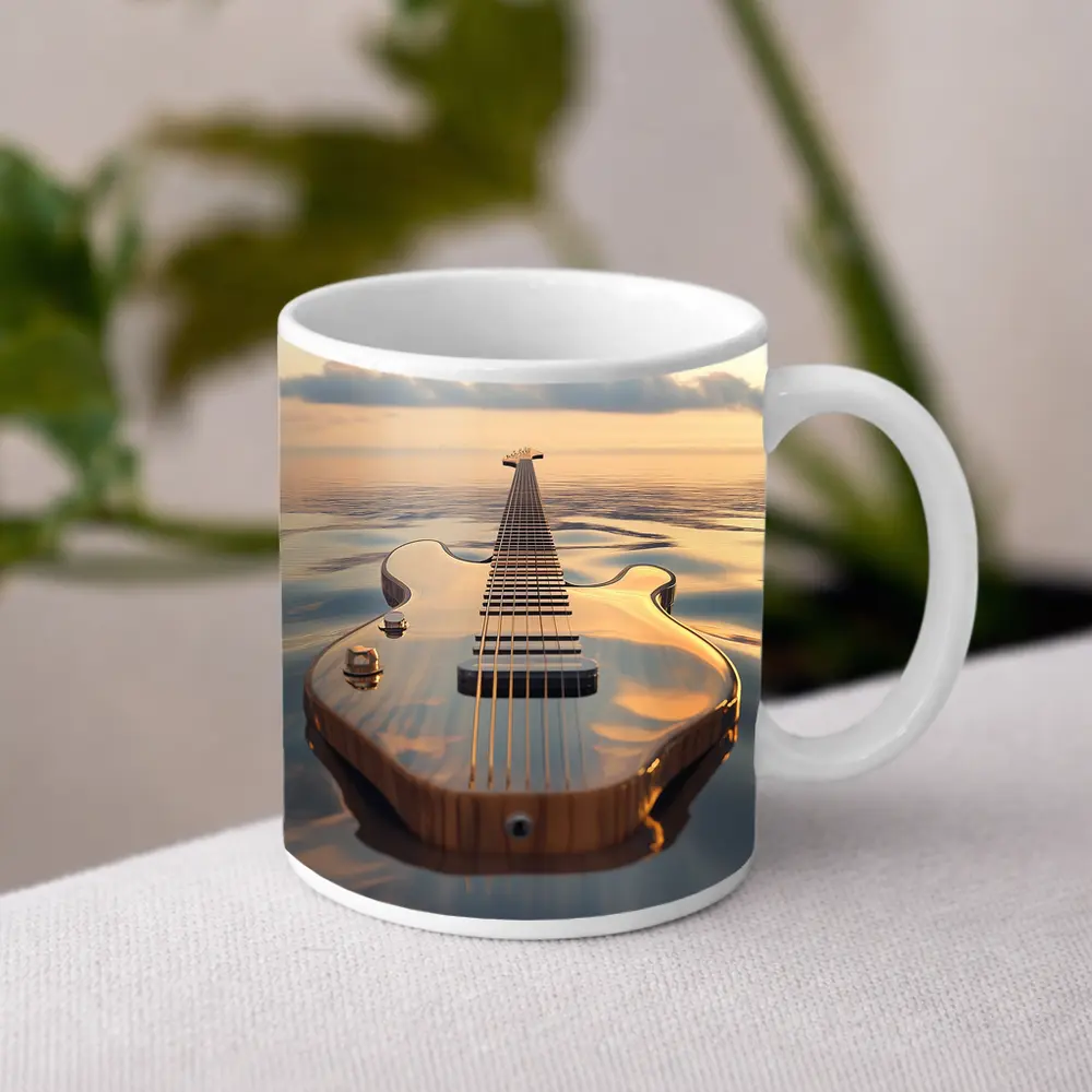 Electric Guitar Floating On Calm Ocean – Mugs