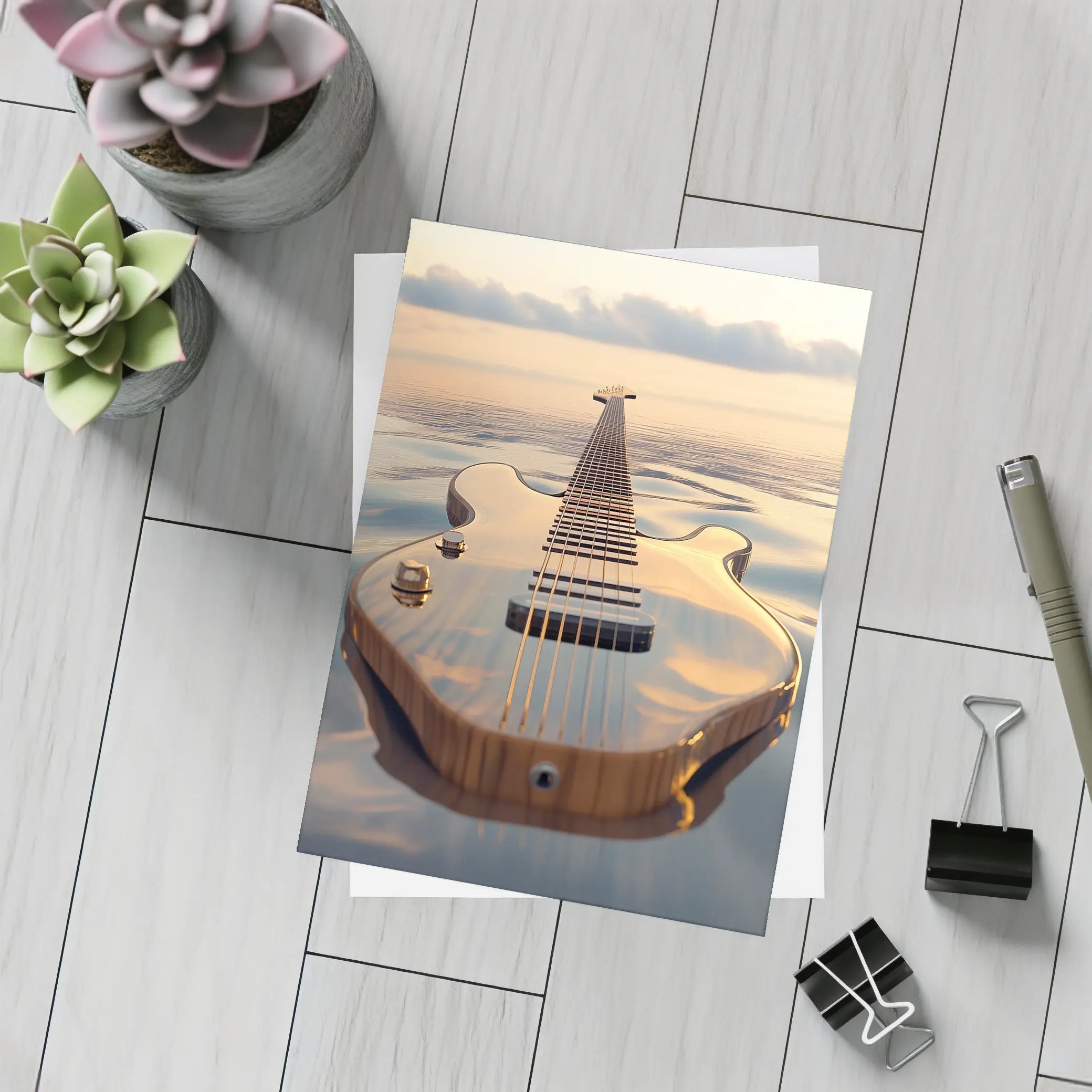 Electric Guitar Floating On Calm Ocean – Postcards