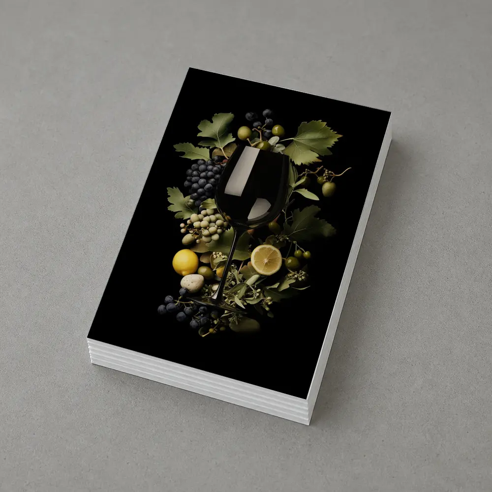 Wine Glass Grapes Lemon Dark Background – Postcards