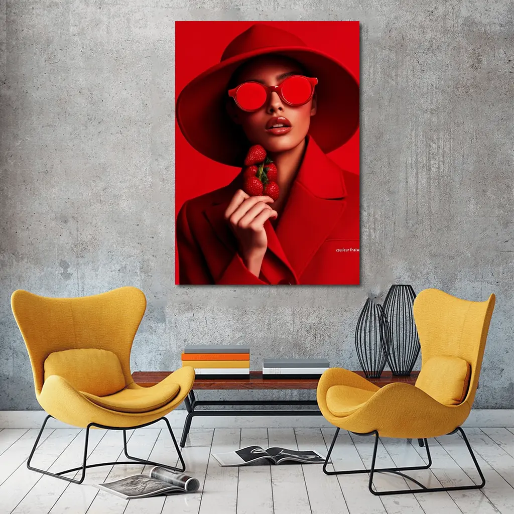 Red Fashion Woman Hat Sunglasses Strawberries – Wall Art
