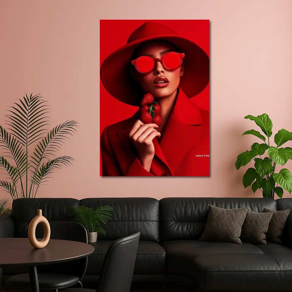 Red Fashion Woman Hat Sunglasses Strawberries – Wall Art