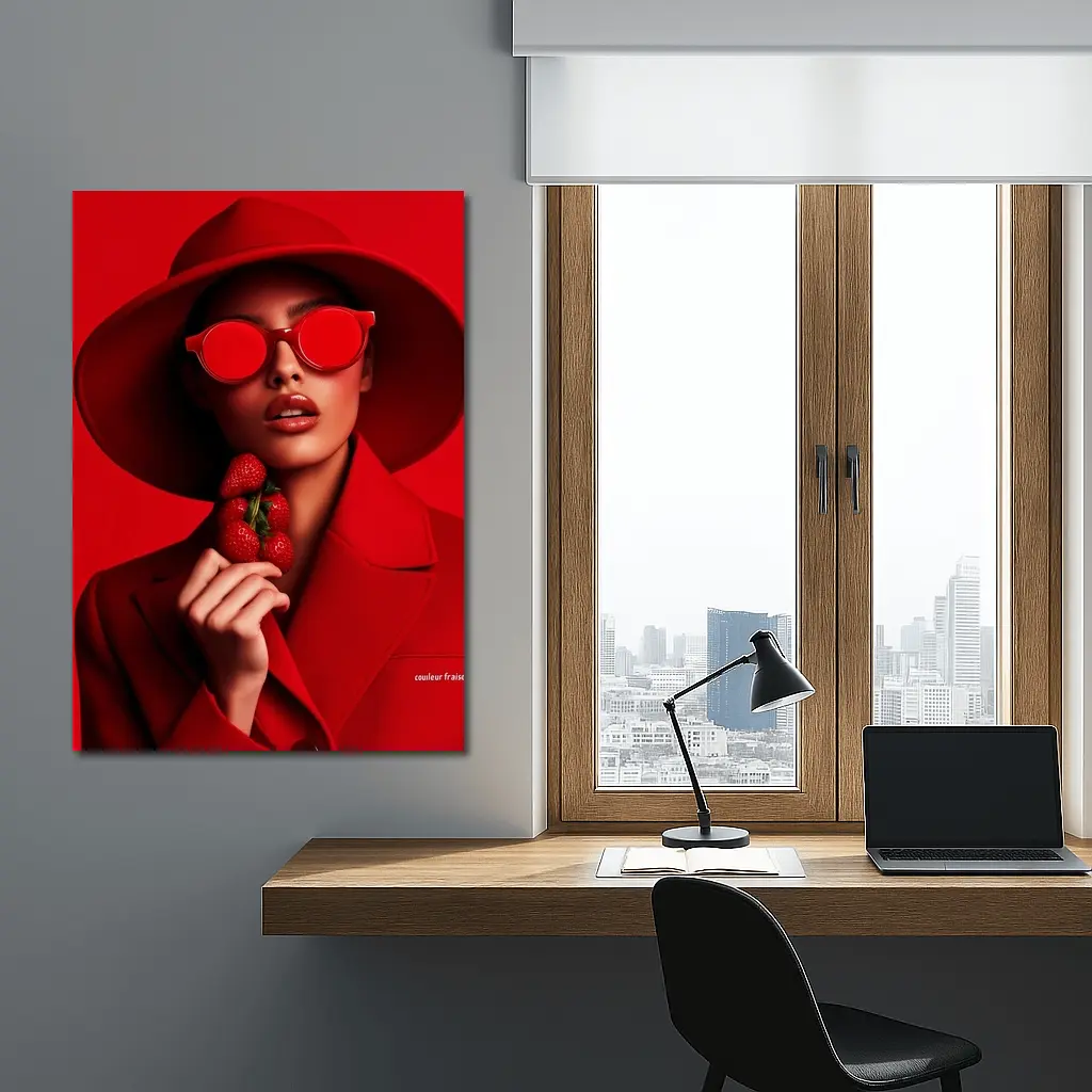 Red Fashion Woman Hat Sunglasses Strawberries – Wall Art
