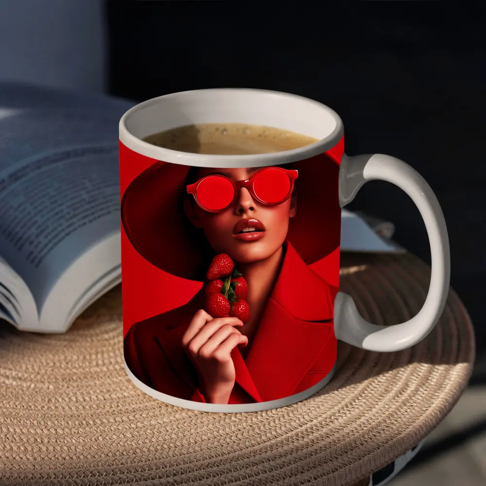 Red Fashion Woman Hat Sunglasses Strawberries – Mugs