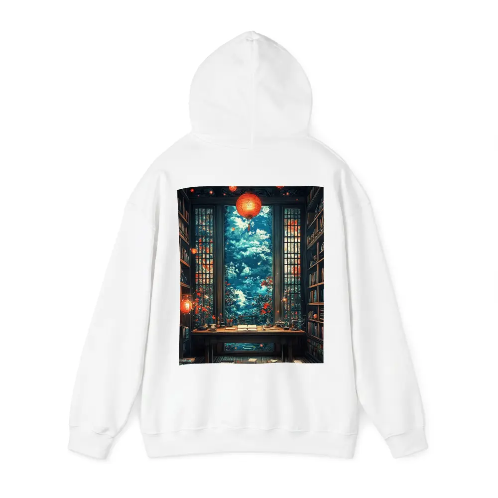 Chinese Library Room Red Lanterns Fantasy Art – Hoodies