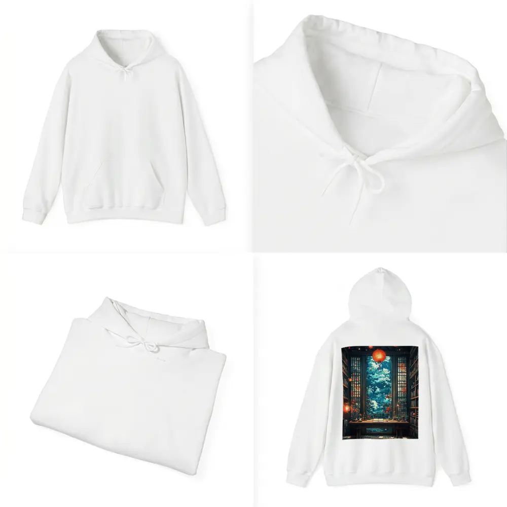 Chinese Library Room Red Lanterns Fantasy Art – Hoodies