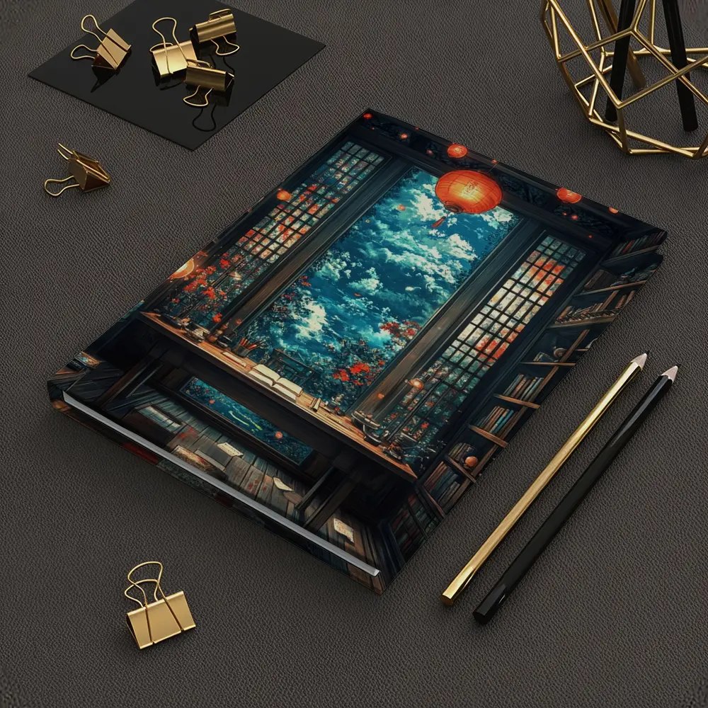 Chinese Library Room Red Lanterns Fantasy Art – Notebooks