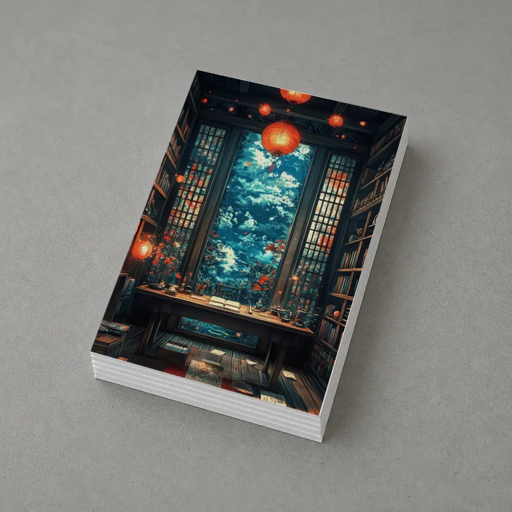 Chinese Library Room Red Lanterns Fantasy Art – Postcards