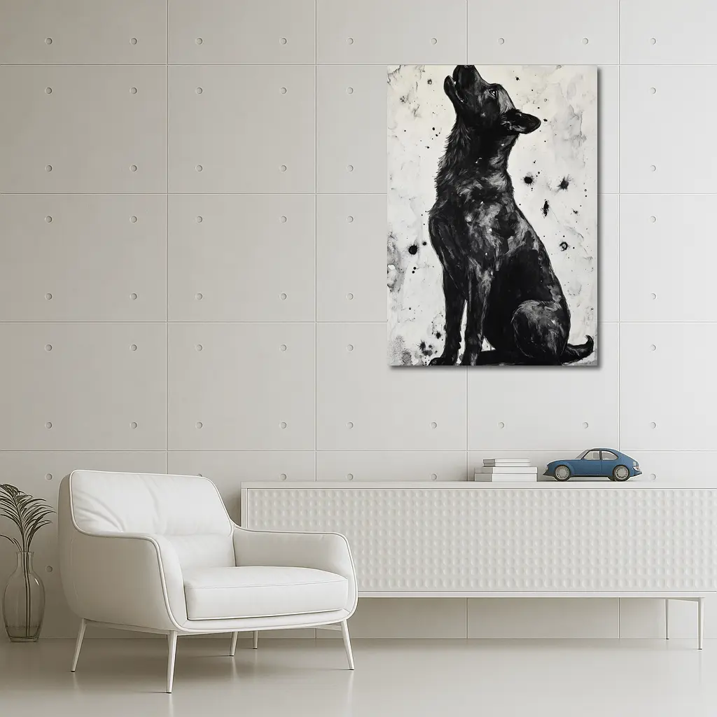Black German Shepherd Howling Ink Art – Wall Art