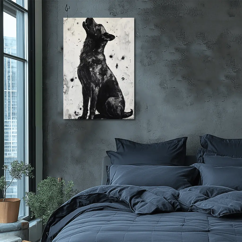 Black German Shepherd Howling Ink Art – Wall Art