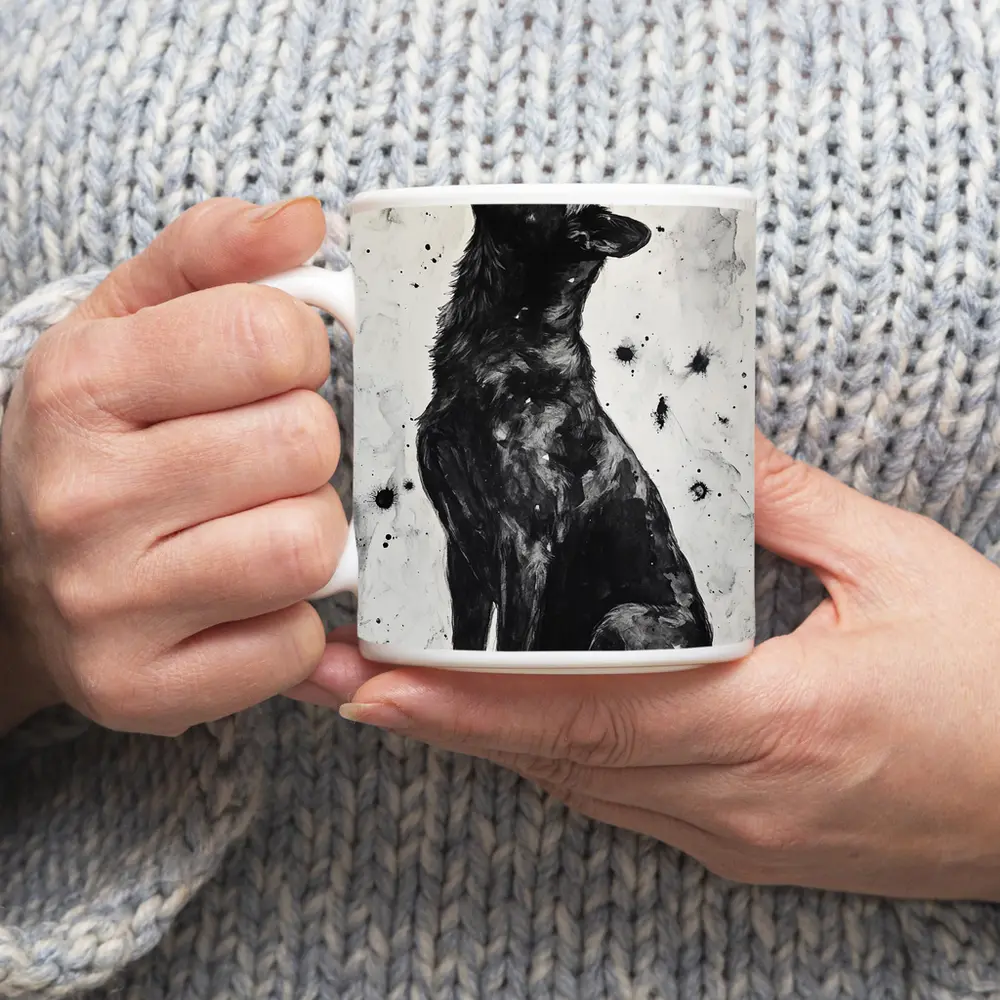 Black German Shepherd Howling Ink Art – Mugs