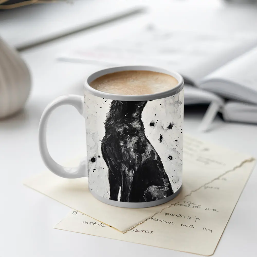 Black German Shepherd Howling Ink Art – Mugs