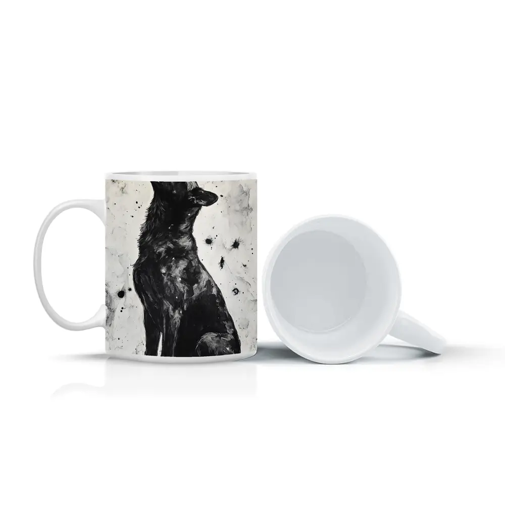 Black German Shepherd Howling Ink Art – Mugs