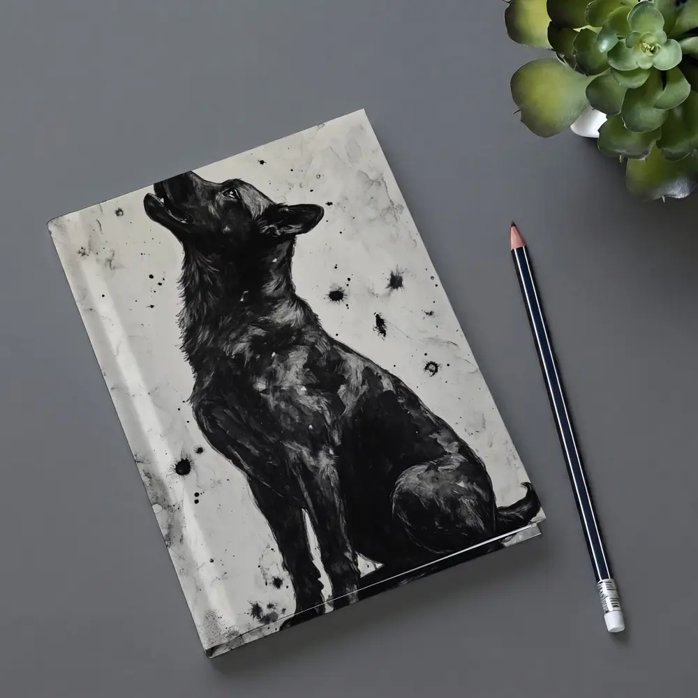 Black German Shepherd Howling Ink Art – Notebooks