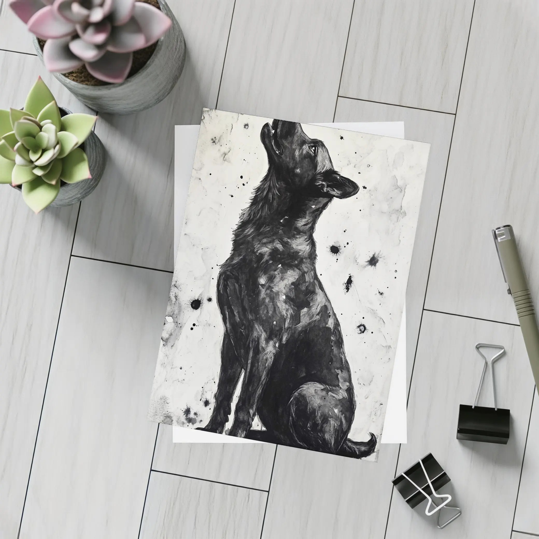 Black German Shepherd Howling Ink Art – Postcards
