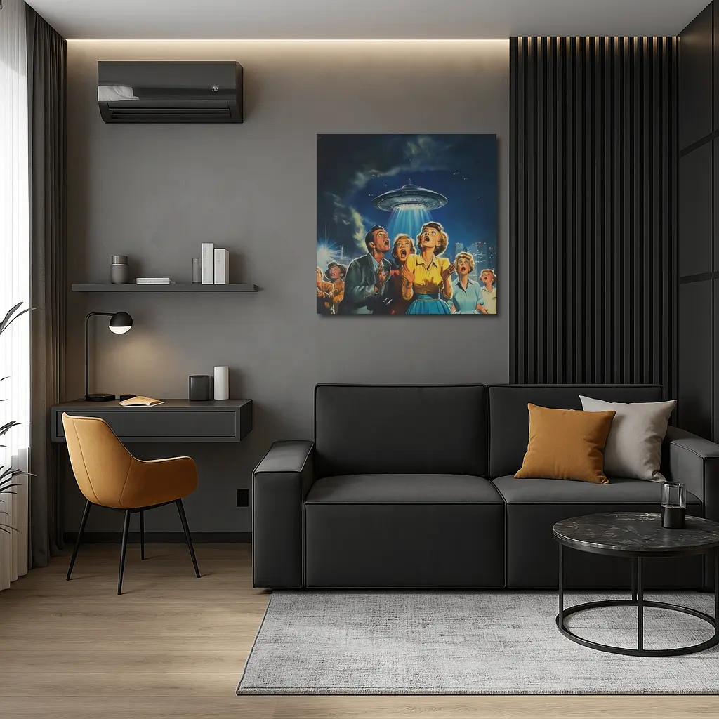 Retro Fifties UFO Invasion Panic City Night – Wall Art