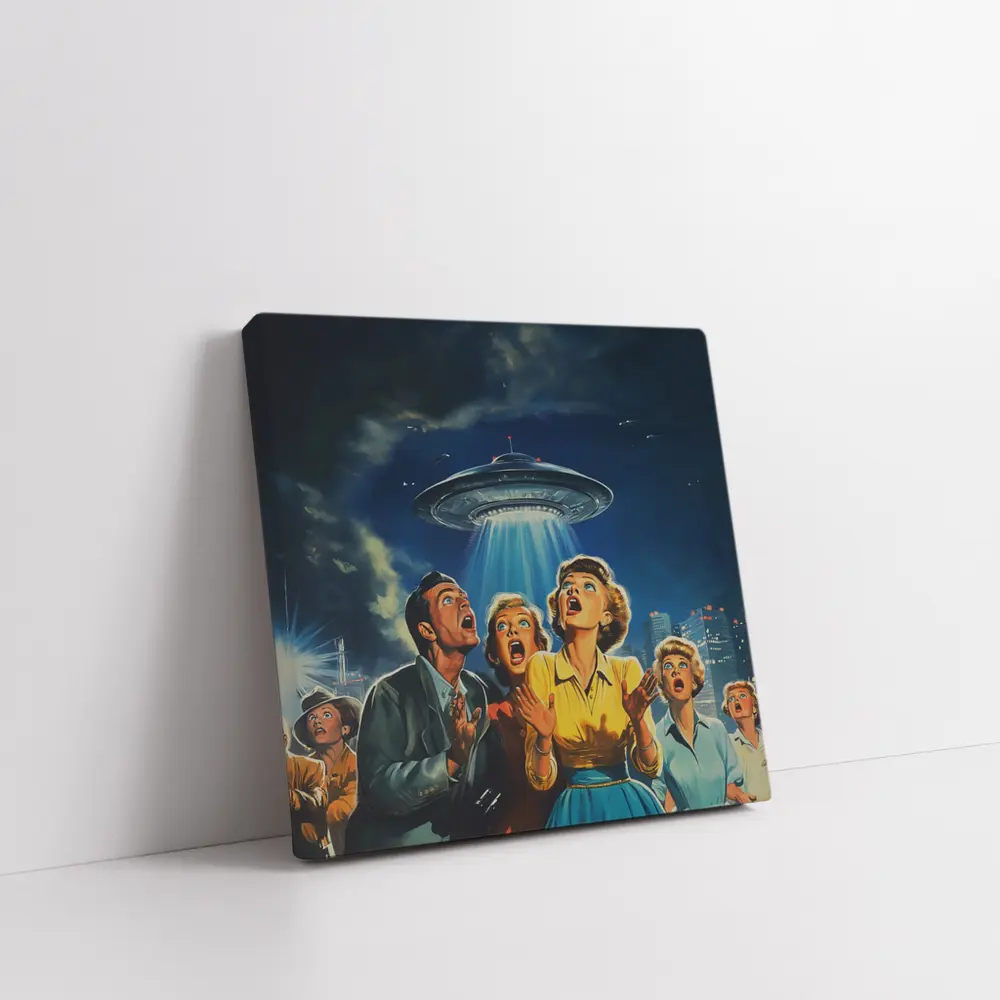 Retro Fifties UFO Invasion Panic City Night – Wall Art